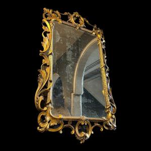 Louis XV Rocaille Golden Mirror, Carved And Stuccoed Wood, 19th Century